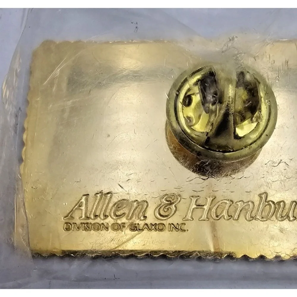 Allen & Hanburys Pharmacy United States Postage Stamp Enamel Lapel Pin Vintage
